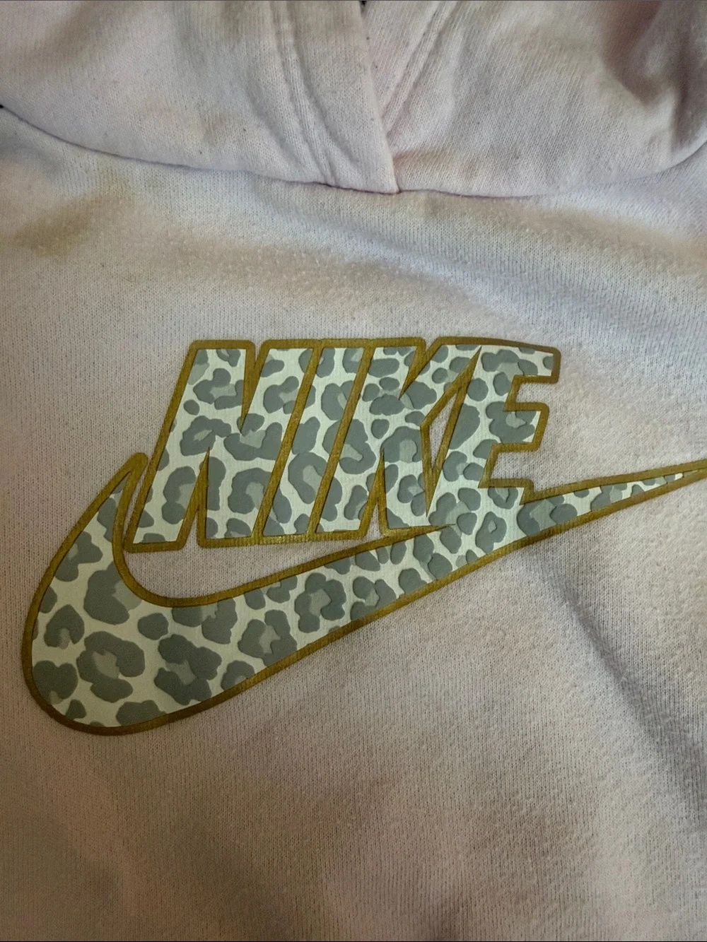 Nike Light Pink Kids Hoodie with Gold Leopard Logo